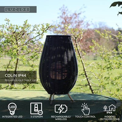 Lucide COLIN IP44 - Rechargeable Table lamp Indoor/Outdoor - Battery pack- LED 3 StepDim - 1x3W 3000K - IP44 - Black